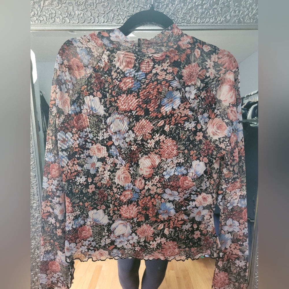 Dealmore Floral Sheer Keyhole Sleeves Boho Top
